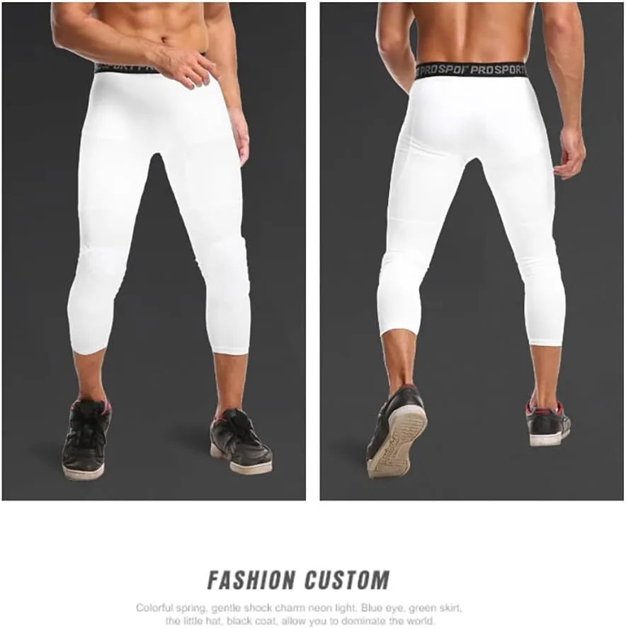 2 Pack Men's Basketball Pants with Knee Pads 3/4 Capri Padded Compression Tights Leggings Sports Athletic Baselayer