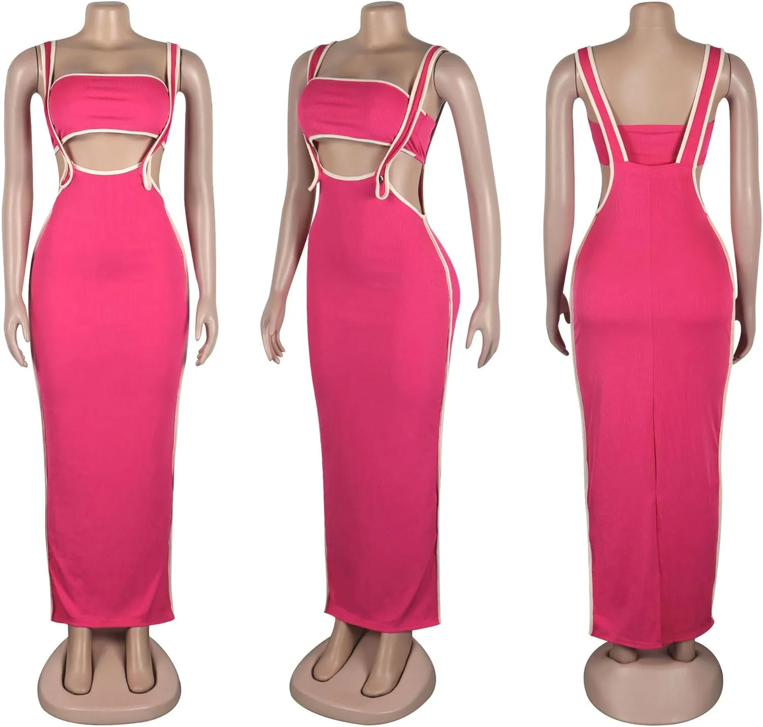 2 Piece Outfits Dresses for Women Summer Tube Crop Tops Sexy Bodycon Split Long Maxi Skirt Suspenders Sets