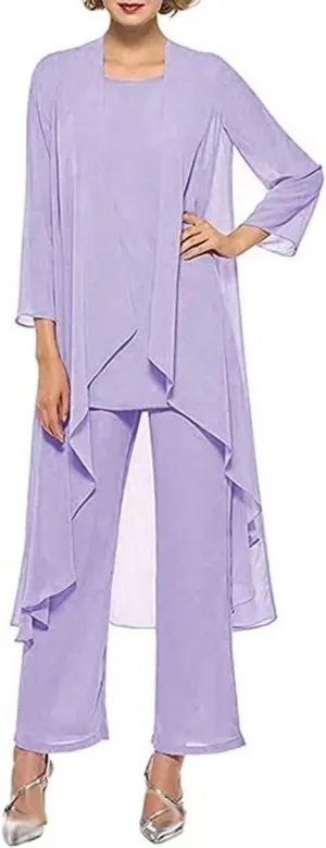 3 Pcs Mother of The Bride Pant Suits for Wedding Chiffon Long Sleeve Formal Outfit Wedding Pantsuits with Jacket 2023