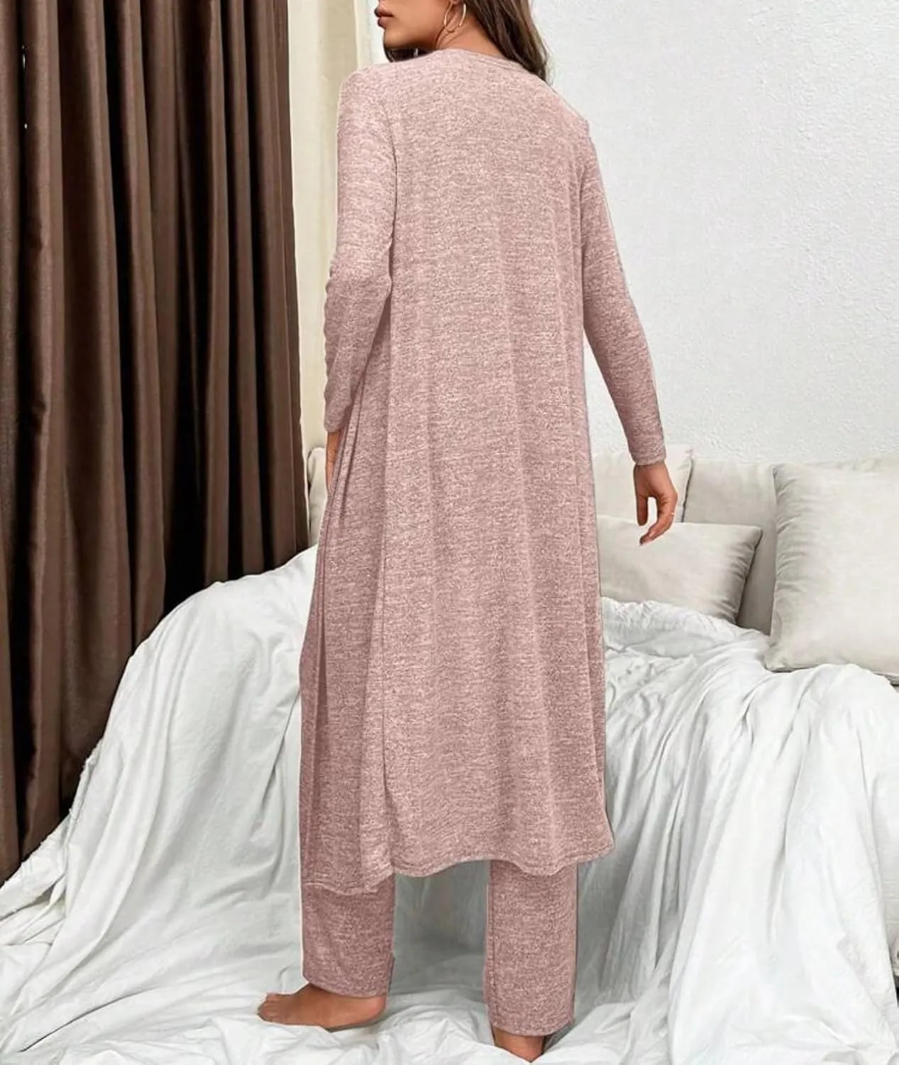 3-Piece Pajama Set for Women  Lounge sets for women includes V-Neck Short Sleeve Top, Long Pants, and a Robe