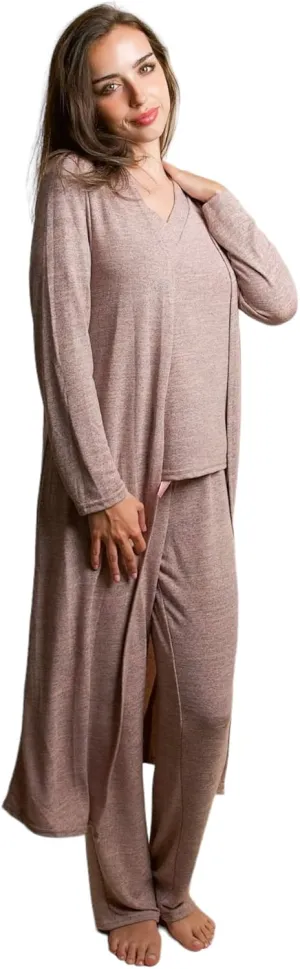 3-Piece Pajama Set for Women  Lounge sets for women includes V-Neck Short Sleeve Top, Long Pants, and a Robe