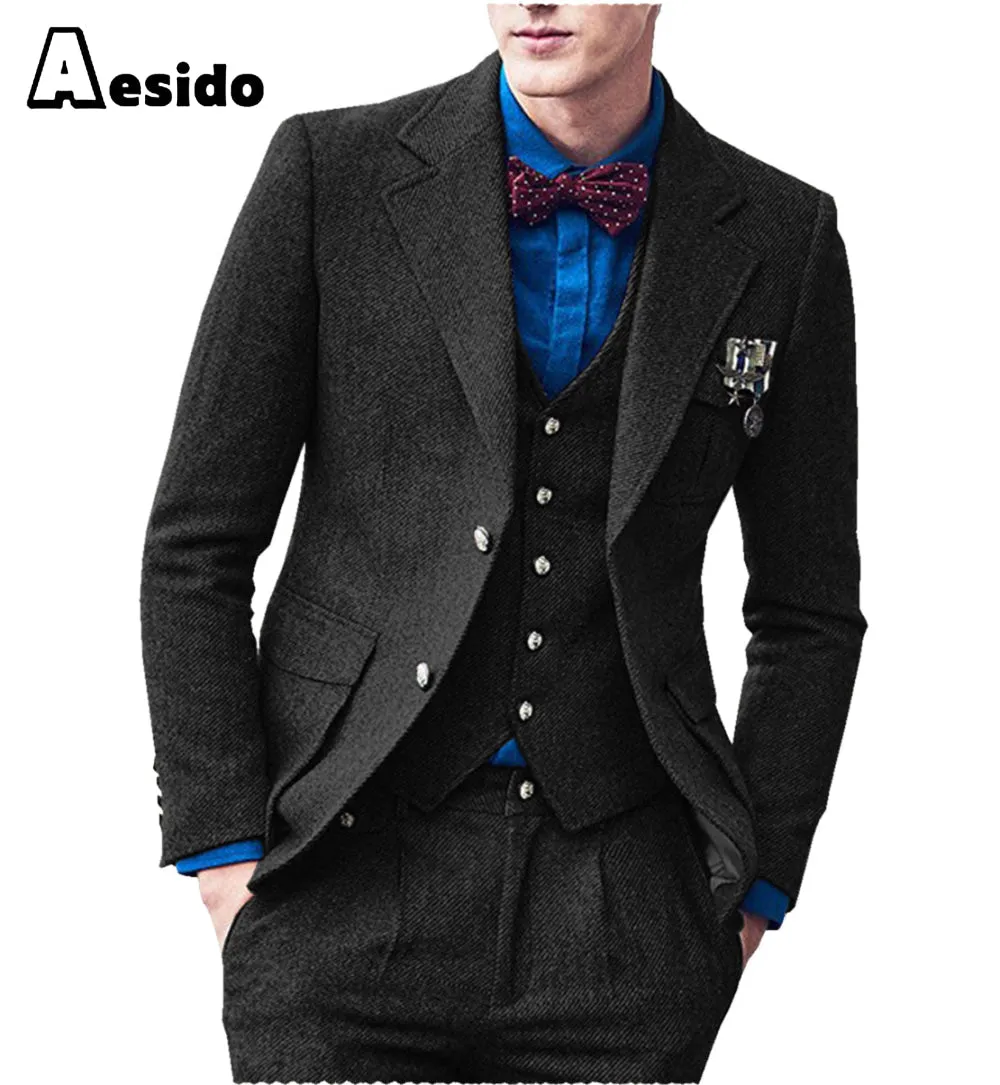 3 Pieces Double Button Notch Lape Men Suit （Blazer Vest Pants）