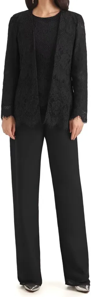 3 Pieces Mother of The Bride Pant Suits for Wedding Lace Chiffon Pant Suits Grandmother of The Bride Pant Suits