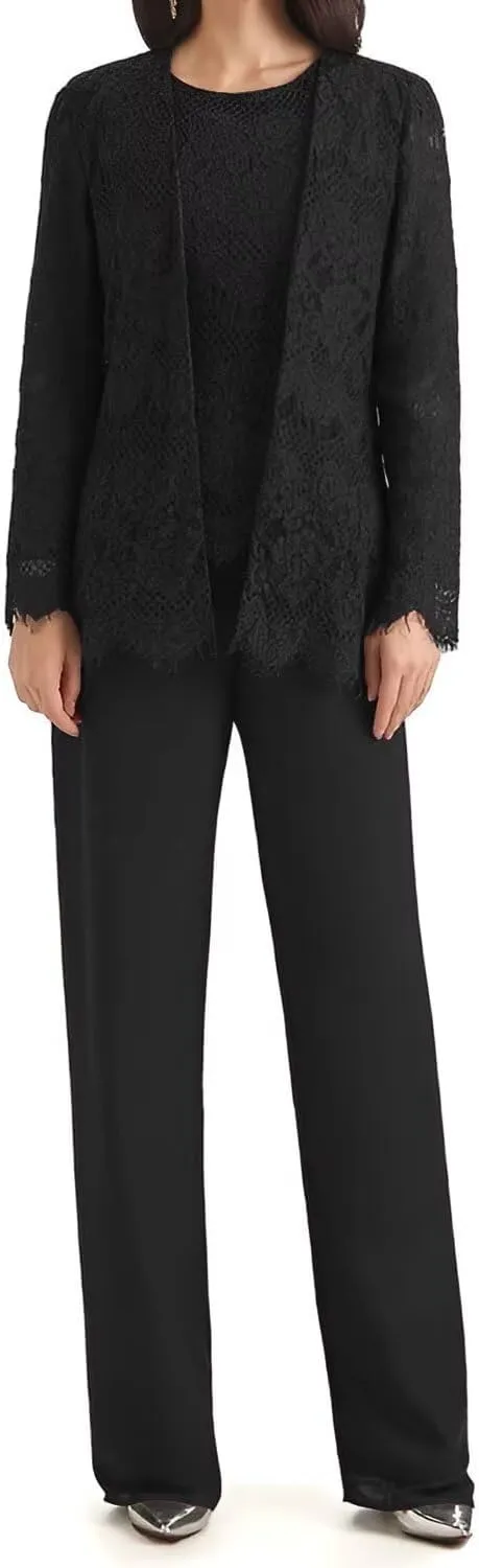 3 Pieces Mother of The Bride Pant Suits for Wedding Lace Chiffon Pant Suits Grandmother of The Bride Pant Suits