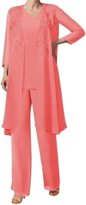 3 Pieces Sequins Mother of The Bride Dress Pant Suits Chiffon Lace Long Formal Evening Gowns with Jacket