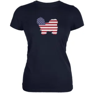 4th of July Patriotic Dog Lhasa Apso Navy Juniors Soft T-Shirt