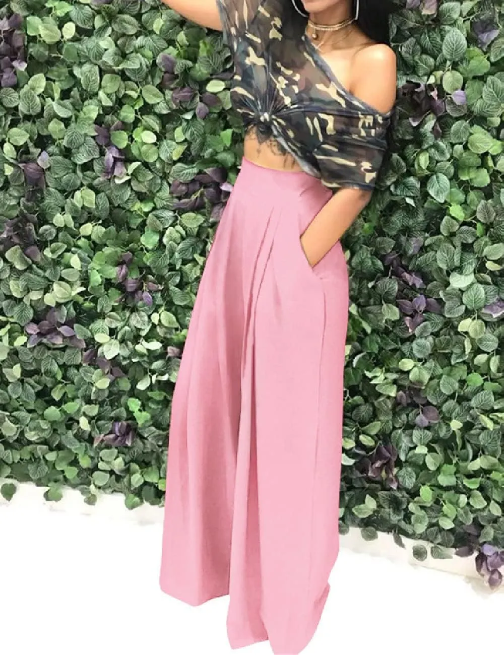 A ADILACA Wide Leg Pants for Women, Palazzo Pants for Women, Womens Casual Lounge Work Business High Waisted Flowy Pants