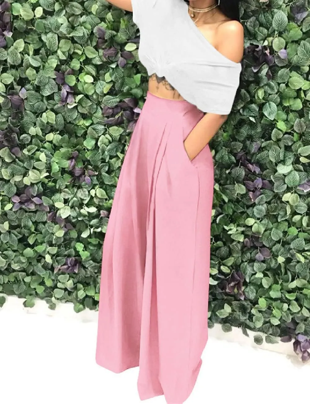 A ADILACA Wide Leg Pants for Women, Palazzo Pants for Women, Womens Casual Lounge Work Business High Waisted Flowy Pants