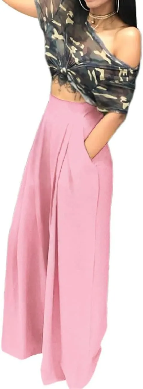 A ADILACA Wide Leg Pants for Women, Palazzo Pants for Women, Womens Casual Lounge Work Business High Waisted Flowy Pants