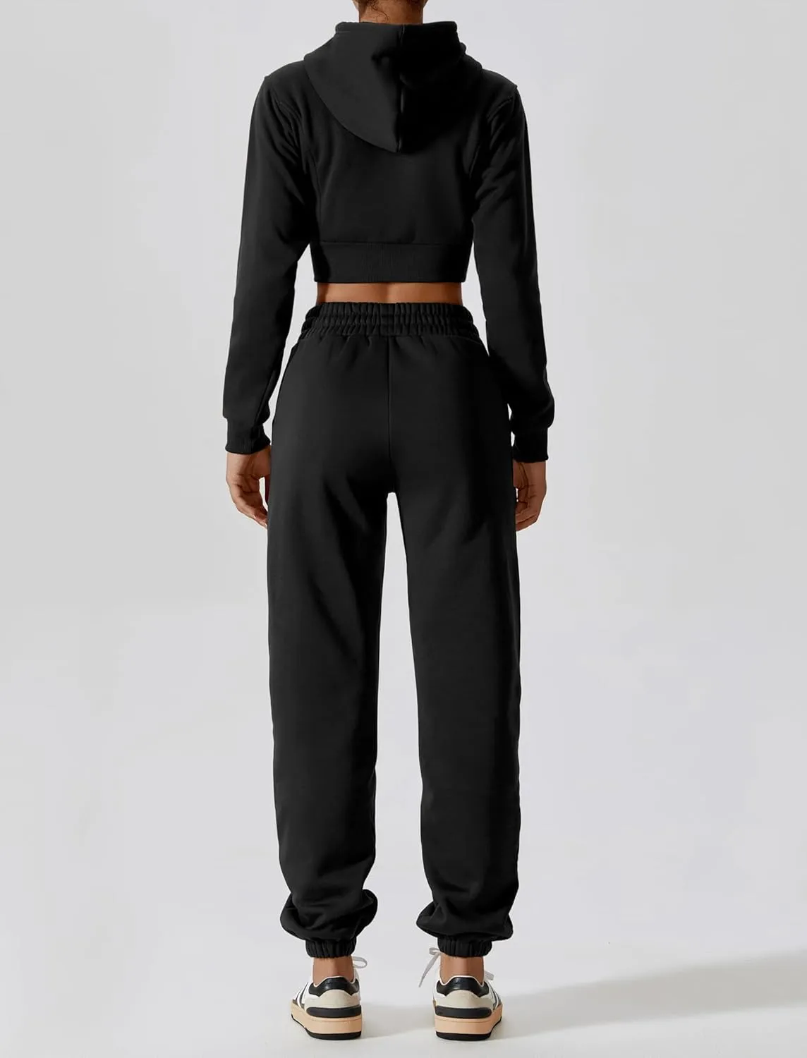 ABOCIW Women's Two Piece Outfits Sweatsuit Fleece Long Sleeve Zip Up Hoodies Cropped Sweatshirts Sweatpants Jogger Set