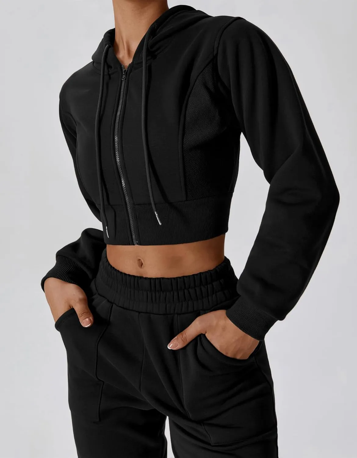 ABOCIW Women's Two Piece Outfits Sweatsuit Fleece Long Sleeve Zip Up Hoodies Cropped Sweatshirts Sweatpants Jogger Set