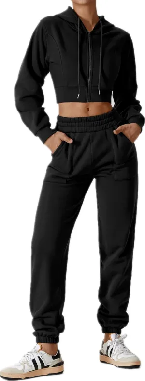 ABOCIW Women's Two Piece Outfits Sweatsuit Fleece Long Sleeve Zip Up Hoodies Cropped Sweatshirts Sweatpants Jogger Set