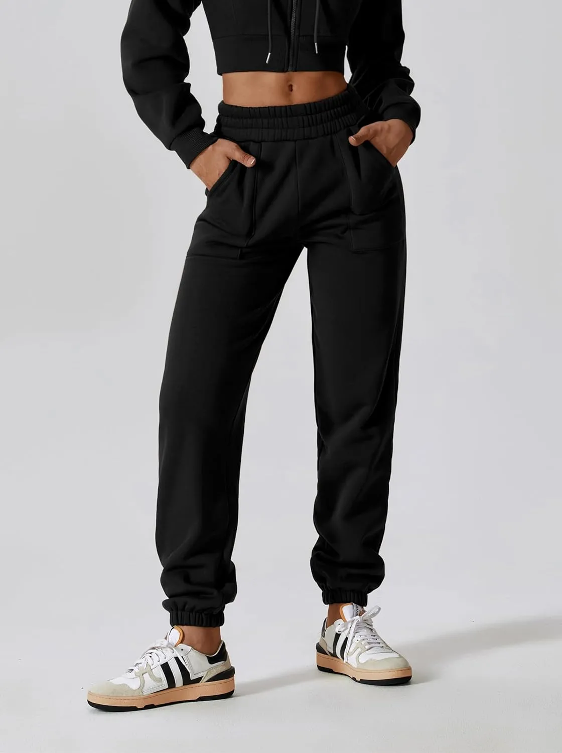 ABOCIW Women's Two Piece Outfits Sweatsuit Fleece Long Sleeve Zip Up Hoodies Cropped Sweatshirts Sweatpants Jogger Set