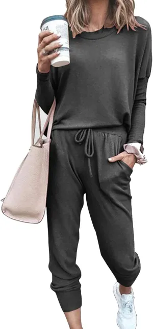 ACOSAP Women Casual Outfit Solid 2 Piece Outfit Long Sleeve Crewneck Pullover Tops and Long Pants Sweatsuits Tracksuits