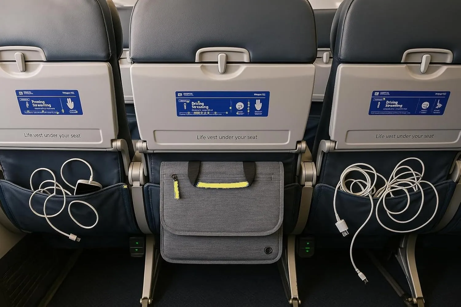 Airplane Pocket Organizer | Tray Table Cover | In Flight Seat Back Organizer Bag | Commuter Essential Travel Bag | Media Pouch For Flying | Travel Gift | Attaches To Luggage