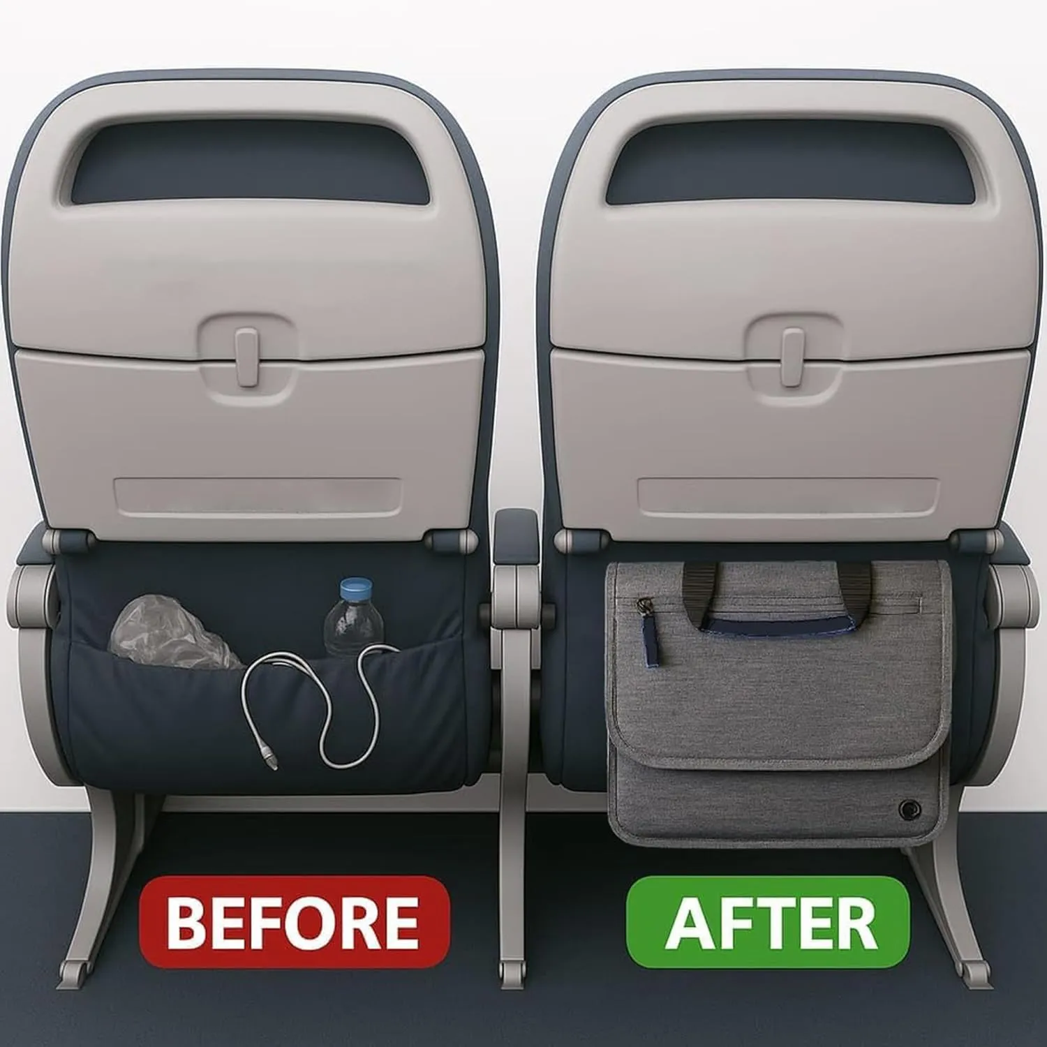 Airplane Pocket Organizer | Tray Table Cover | In Flight Seat Back Organizer Bag | Commuter Essential Travel Bag | Media Pouch For Flying | Travel Gift | Attaches To Luggage