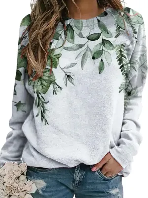Akivide Women's Flower Graphic Printed Long Sleeve Crewneck Sweatshirt Fall Casual Loose Plus Size Pullover Tops for Women