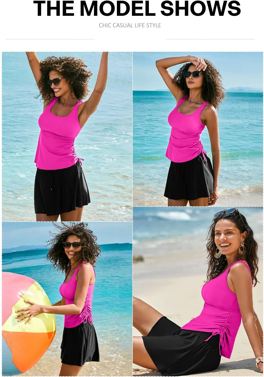 Aleumdr Tankini Swimsuits for Women Swim Dress Two Piece Bathing Suit Square Neck Drawstring Tankini Tops with Skirt