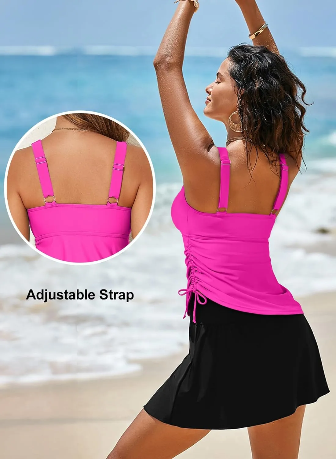 Aleumdr Tankini Swimsuits for Women Swim Dress Two Piece Bathing Suit Square Neck Drawstring Tankini Tops with Skirt