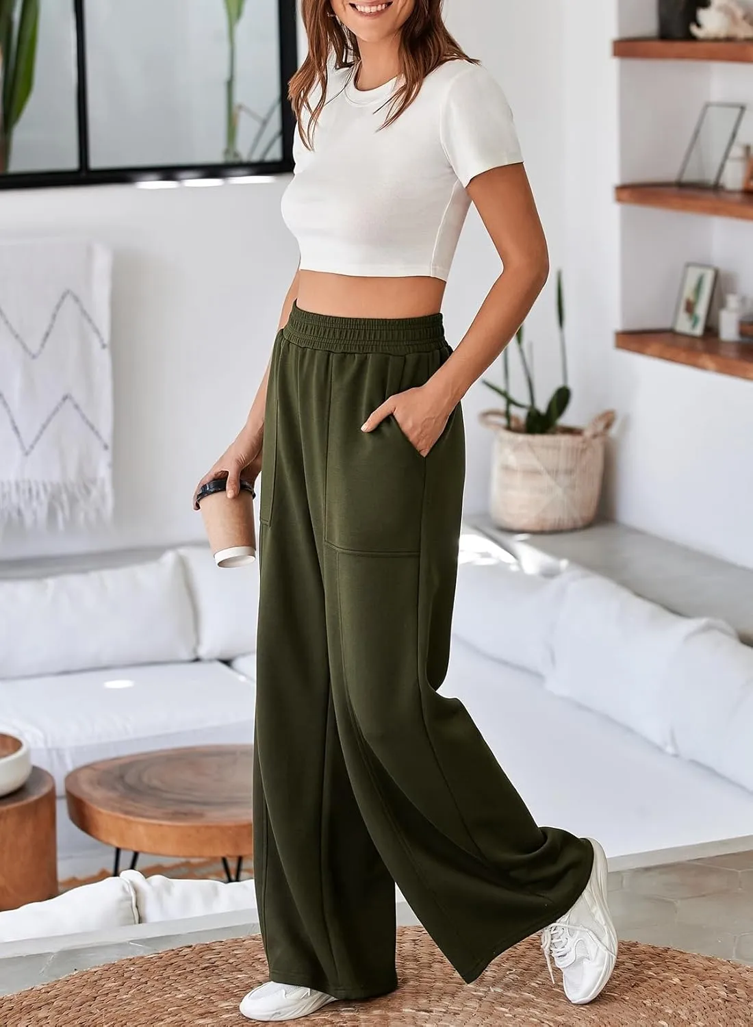 Aleumdr Women's Wide Leg Sweatpants Elastic High Waisted Long Pants Casual Loose Yoga Pants with Pockets 2025