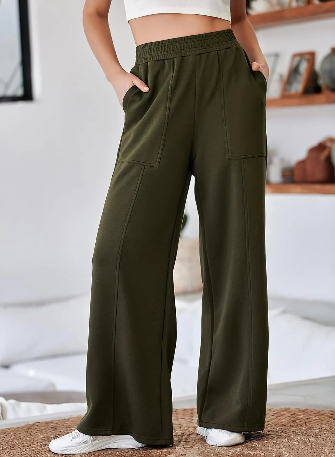 Aleumdr Women's Wide Leg Sweatpants Elastic High Waisted Long Pants Casual Loose Yoga Pants with Pockets 2025