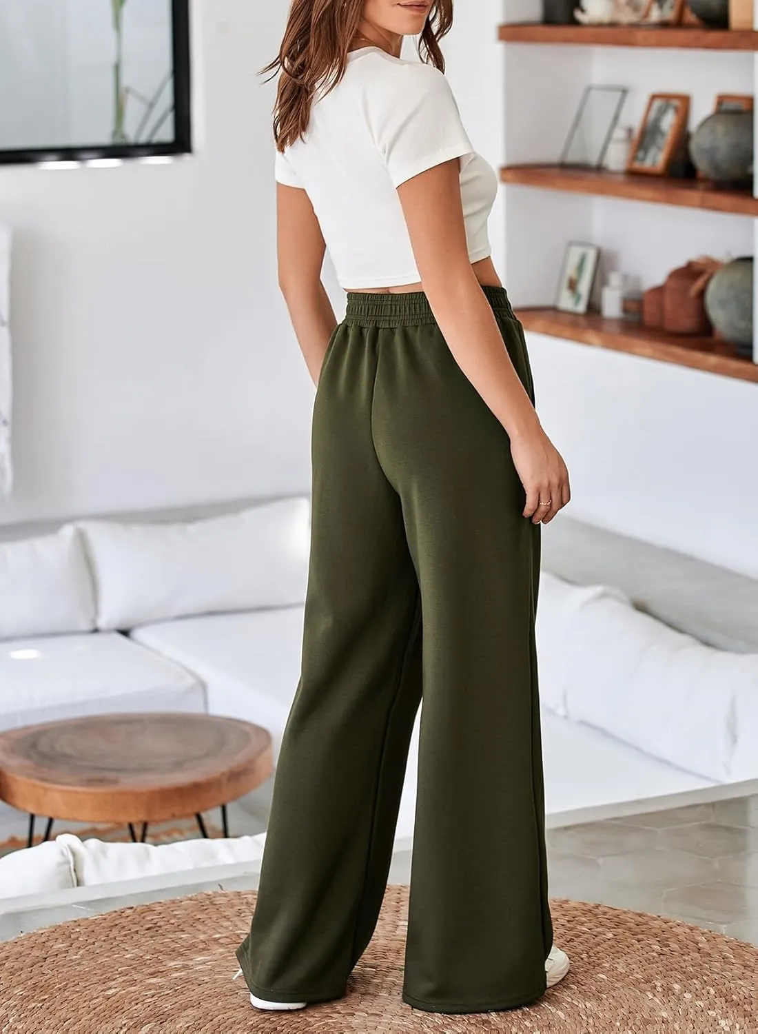 Aleumdr Women's Wide Leg Sweatpants Elastic High Waisted Long Pants Casual Loose Yoga Pants with Pockets 2025