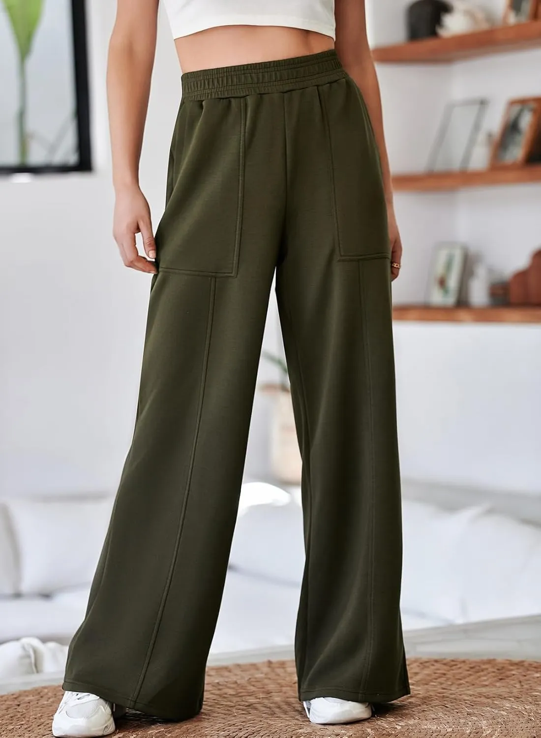 Aleumdr Women's Wide Leg Sweatpants Elastic High Waisted Long Pants Casual Loose Yoga Pants with Pockets 2025