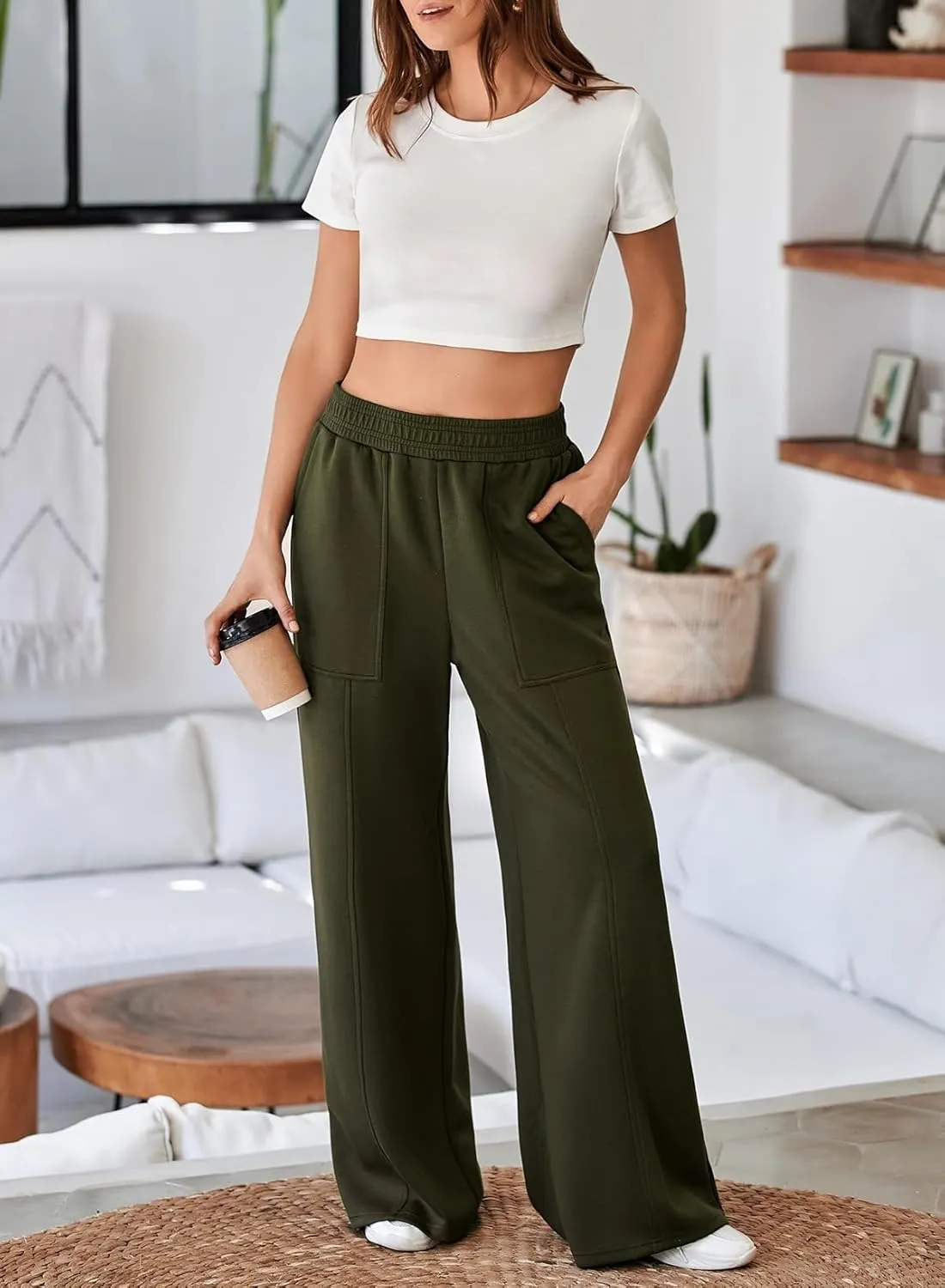 Aleumdr Women's Wide Leg Sweatpants Elastic High Waisted Long Pants Casual Loose Yoga Pants with Pockets 2025