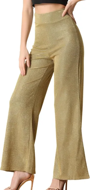 Allegra K Women's Sparkly Glitter Pants Wide Leg Palazzo Pants Shiny Party High Waist Trousers