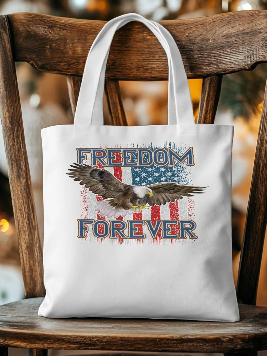 American Flag Eagle Red Blue Canvas Tote Bag, Aesthetic Canvas Tote Handbags for Women Shoulder Bag