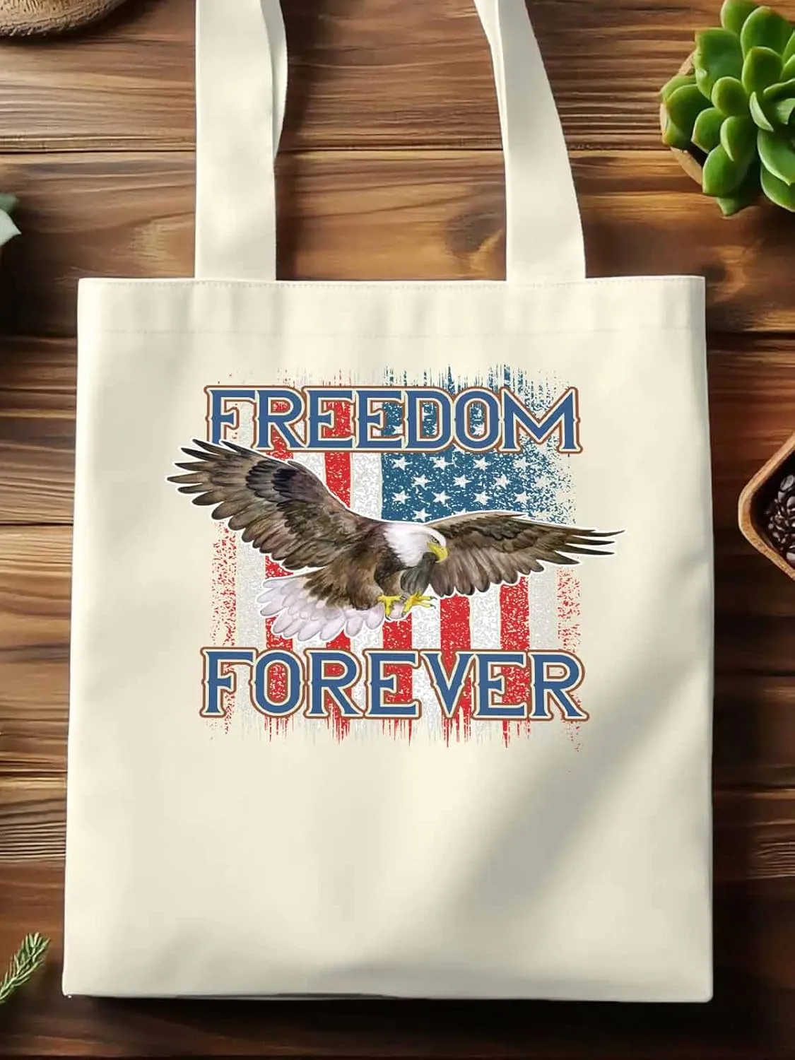 American Flag Eagle Red Blue Canvas Tote Bag, Aesthetic Canvas Tote Handbags for Women Shoulder Bag