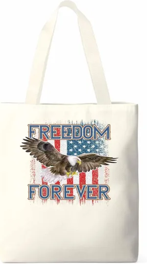 American Flag Eagle Red Blue Canvas Tote Bag, Aesthetic Canvas Tote Handbags for Women Shoulder Bag