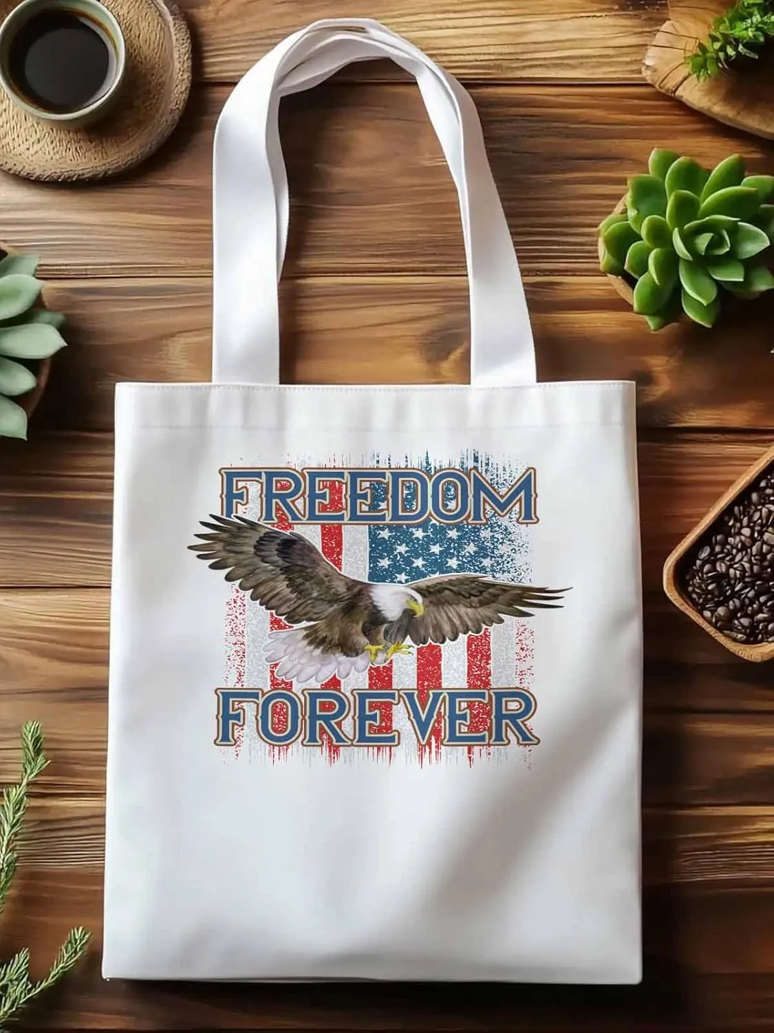 American Flag Eagle Red Blue Canvas Tote Bag, Aesthetic Canvas Tote Handbags for Women Shoulder Bag