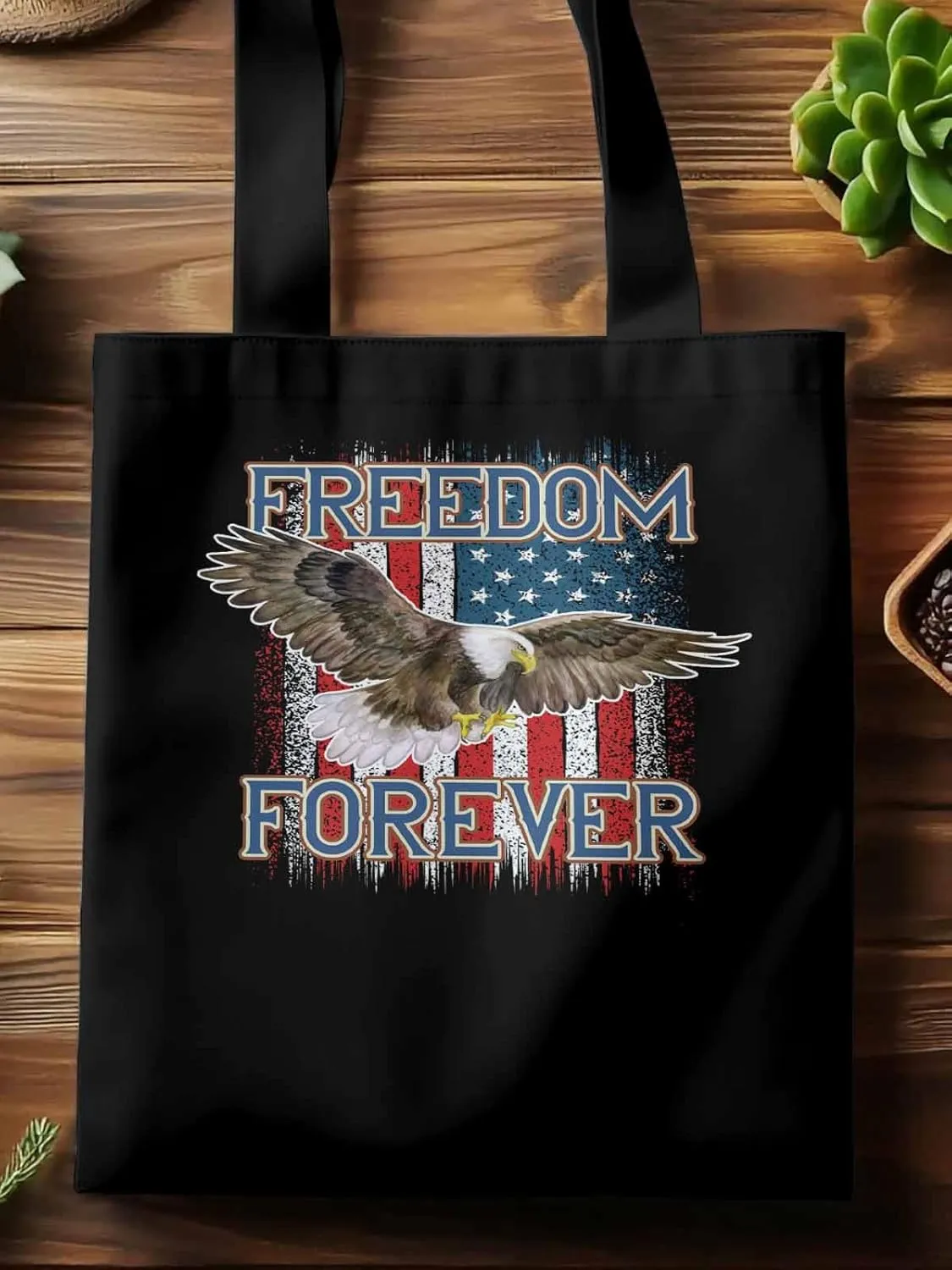 American Flag Eagle Red Blue Canvas Tote Bag, Aesthetic Canvas Tote Handbags for Women Shoulder Bag