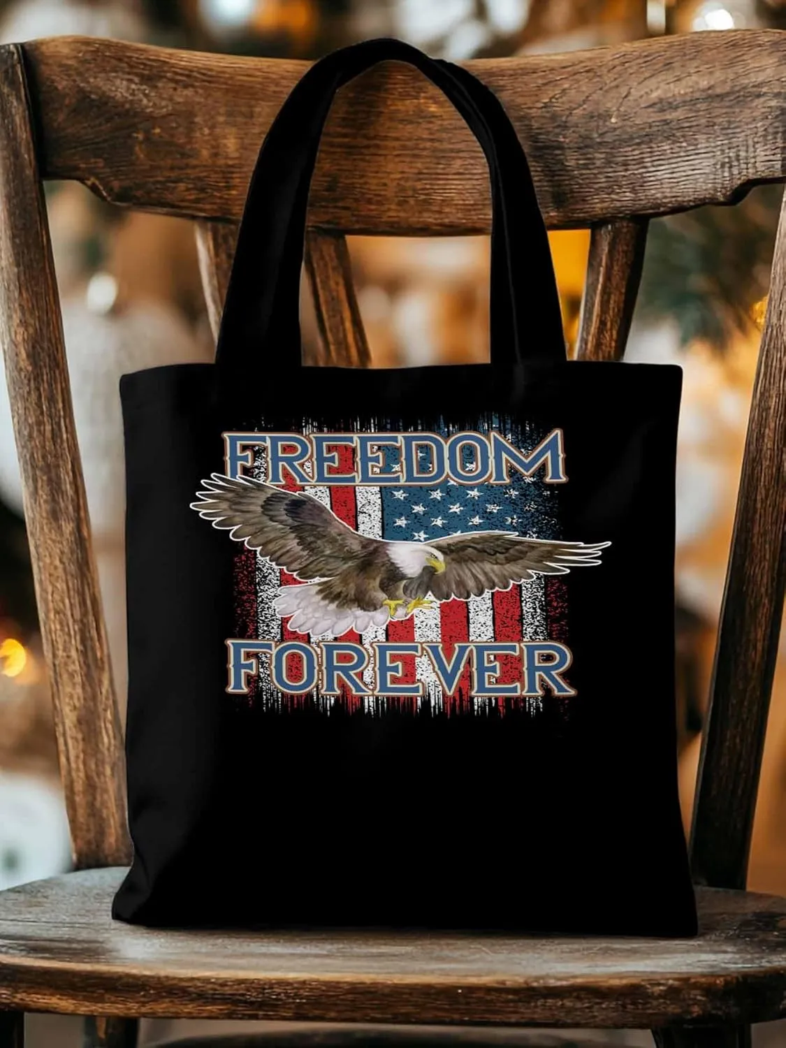 American Flag Eagle Red Blue Canvas Tote Bag, Aesthetic Canvas Tote Handbags for Women Shoulder Bag