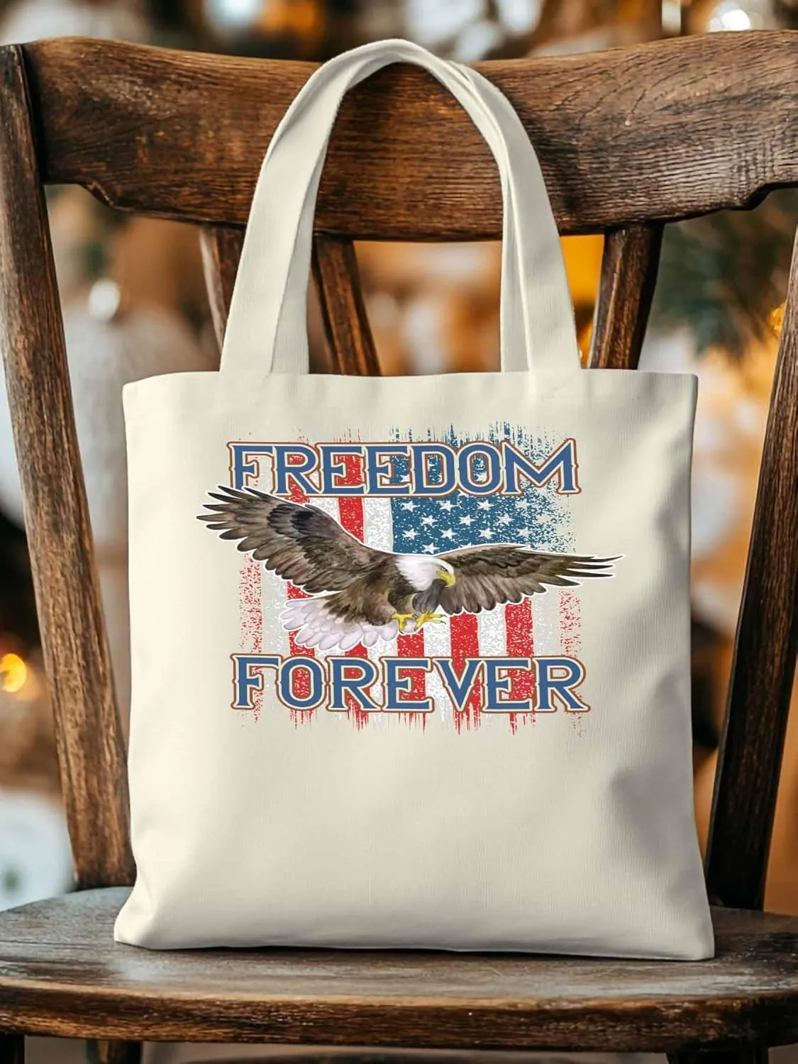 American Flag Eagle Red Blue Canvas Tote Bag, Aesthetic Canvas Tote Handbags for Women Shoulder Bag