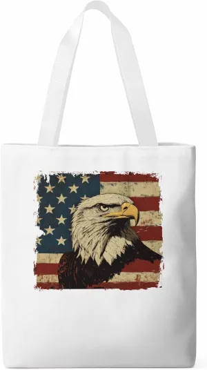 American Flag Eagle Retro Canvas Tote Bag, Aesthetic Canvas Tote Handbags for Women Shoulder Bag