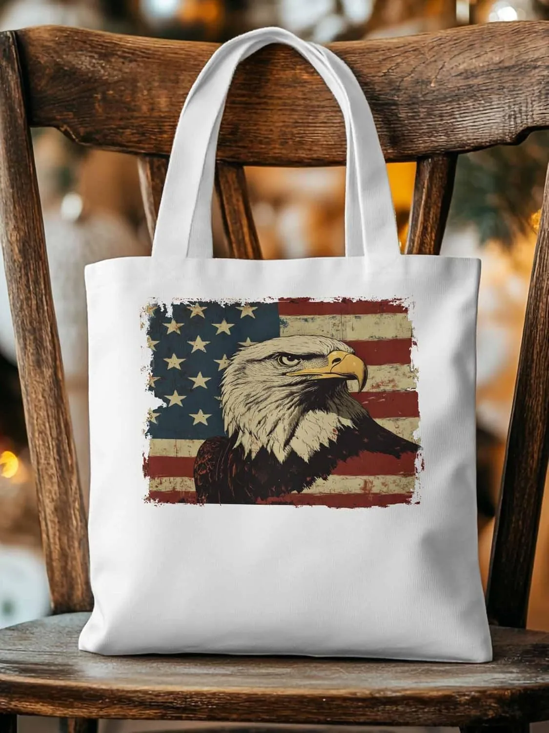 American Flag Eagle Retro Canvas Tote Bag, Aesthetic Canvas Tote Handbags for Women Shoulder Bag