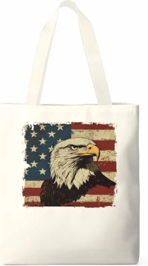 American Flag Eagle Retro Canvas Tote Bag, Aesthetic Canvas Tote Handbags for Women Shoulder Bag