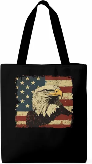 American Flag Eagle Retro Canvas Tote Bag, Aesthetic Canvas Tote Handbags for Women Shoulder Bag