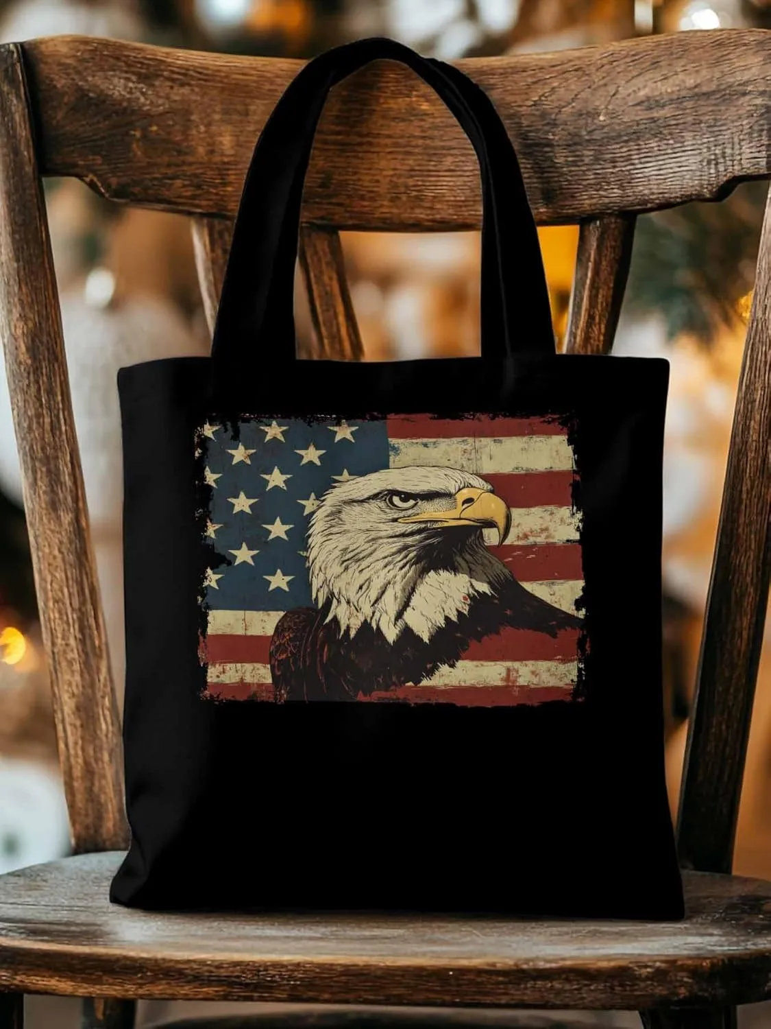 American Flag Eagle Retro Canvas Tote Bag, Aesthetic Canvas Tote Handbags for Women Shoulder Bag
