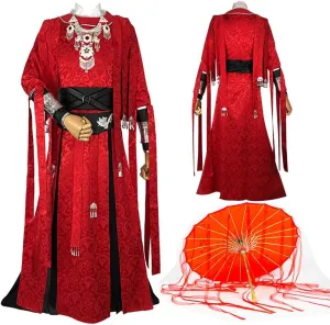 Anime Costume Hua Cheng Cosplay Costume Uniform Costume Outfit Red Cloak Full Set with Umbrella