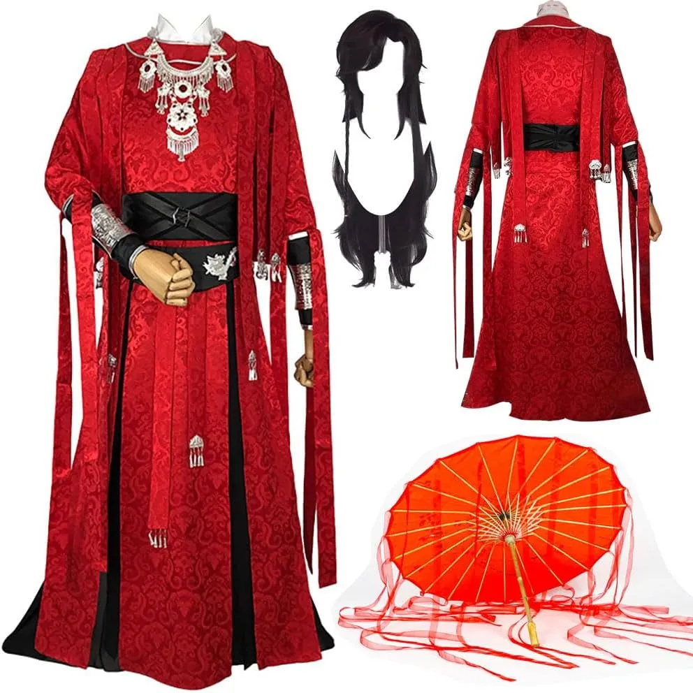 Anime Costume Hua Cheng Cosplay Costume Uniform Outfit Red Cloak Full Set with Umbrella