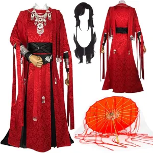 Anime Costume Hua Cheng Cosplay Costume Uniform Outfit Red Cloak Full Set with Umbrella