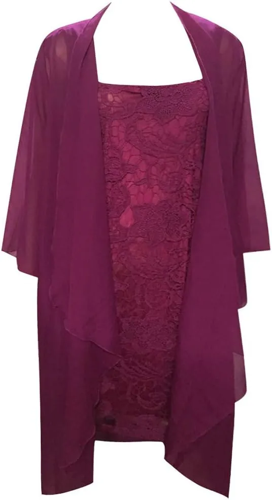 Aniywn Wedding Guest Dresses for Women, 2 Pieces Lace Mother of The Bride Dress with Jacket Chiffon Formal Evening Dresses