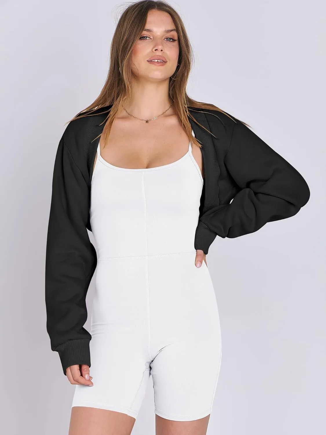 ANRABESS Womens Cropped Sweatshirt Long Sleeve Bolero Cardigan Open Front Shrug Workout Thumb Hole Y2K Tops Preppy Clothes