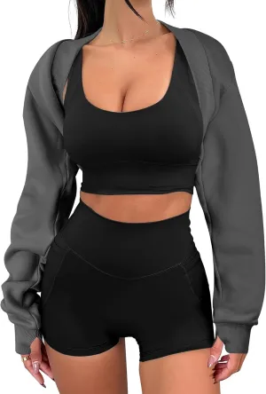 ANRABESS Womens Cropped Sweatshirt Long Sleeve Bolero Cardigan Open Front Shrug Workout Thumb Hole Y2K Tops Preppy Clothes