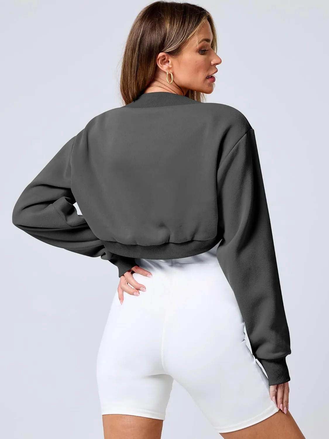 ANRABESS Womens Cropped Sweatshirt Long Sleeve Bolero Cardigan Open Front Shrug Workout Thumb Hole Y2K Tops Preppy Clothes