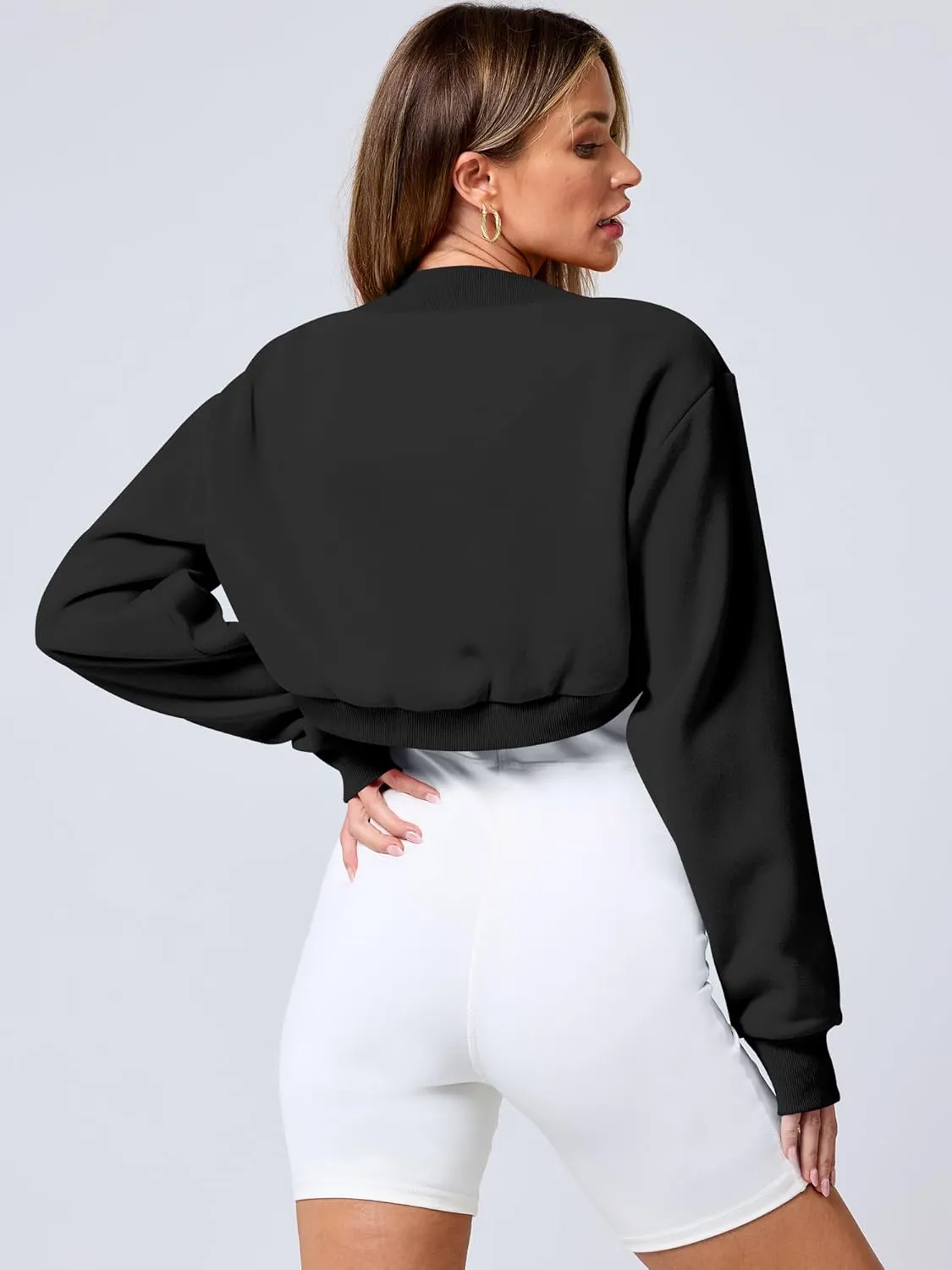ANRABESS Womens Cropped Sweatshirt Long Sleeve Bolero Cardigan Open Front Shrug Workout Thumb Hole Y2K Tops Preppy Clothes
