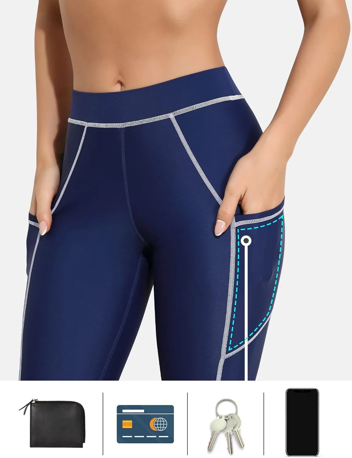 ATTRACO Womens Swim Pants with Pockets Long Swim Leggings High Waisted Swimming Pants